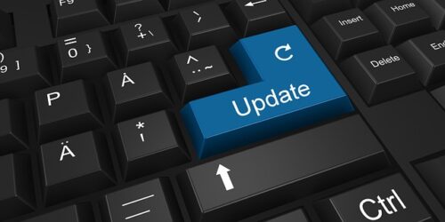 Update bei WordPress - Bildinhalt: Tastatur mit Text "Update" auf einer Taste