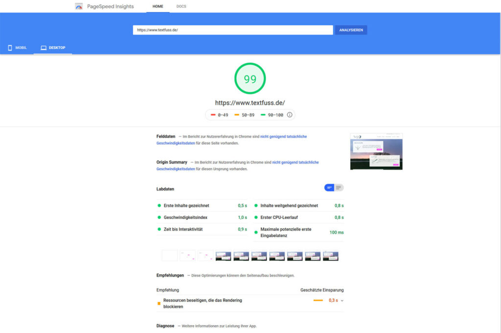 Screenshot Google Insights für Desktop - ein Baustein für einen guten Ranking-Faktor 