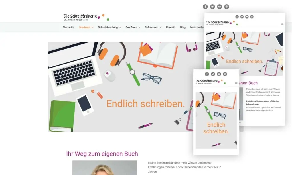 Screenshot Webseite mit 3 Bildschirmgrößen