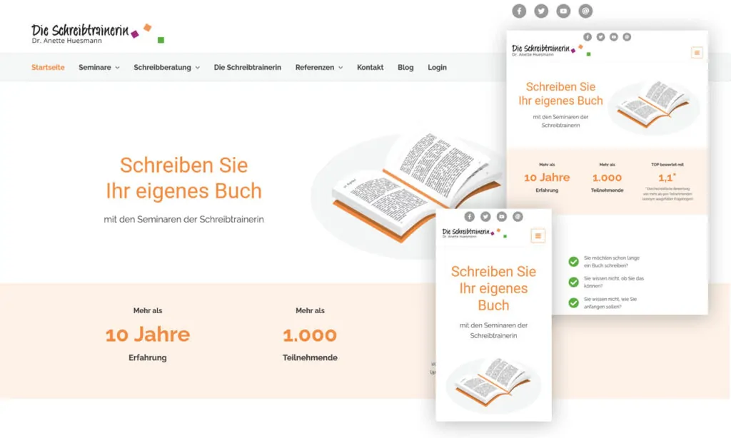 Screenshot der Webseite in 3 Bildschirmgrößen